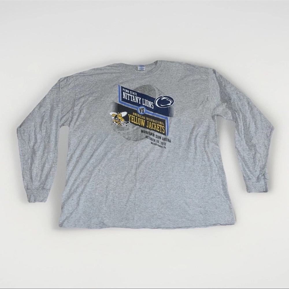 2012 PSU Nittany Lions Hockey vs AIC Yellow Jackets Long Sleeve T-Shirt 2XL Gray